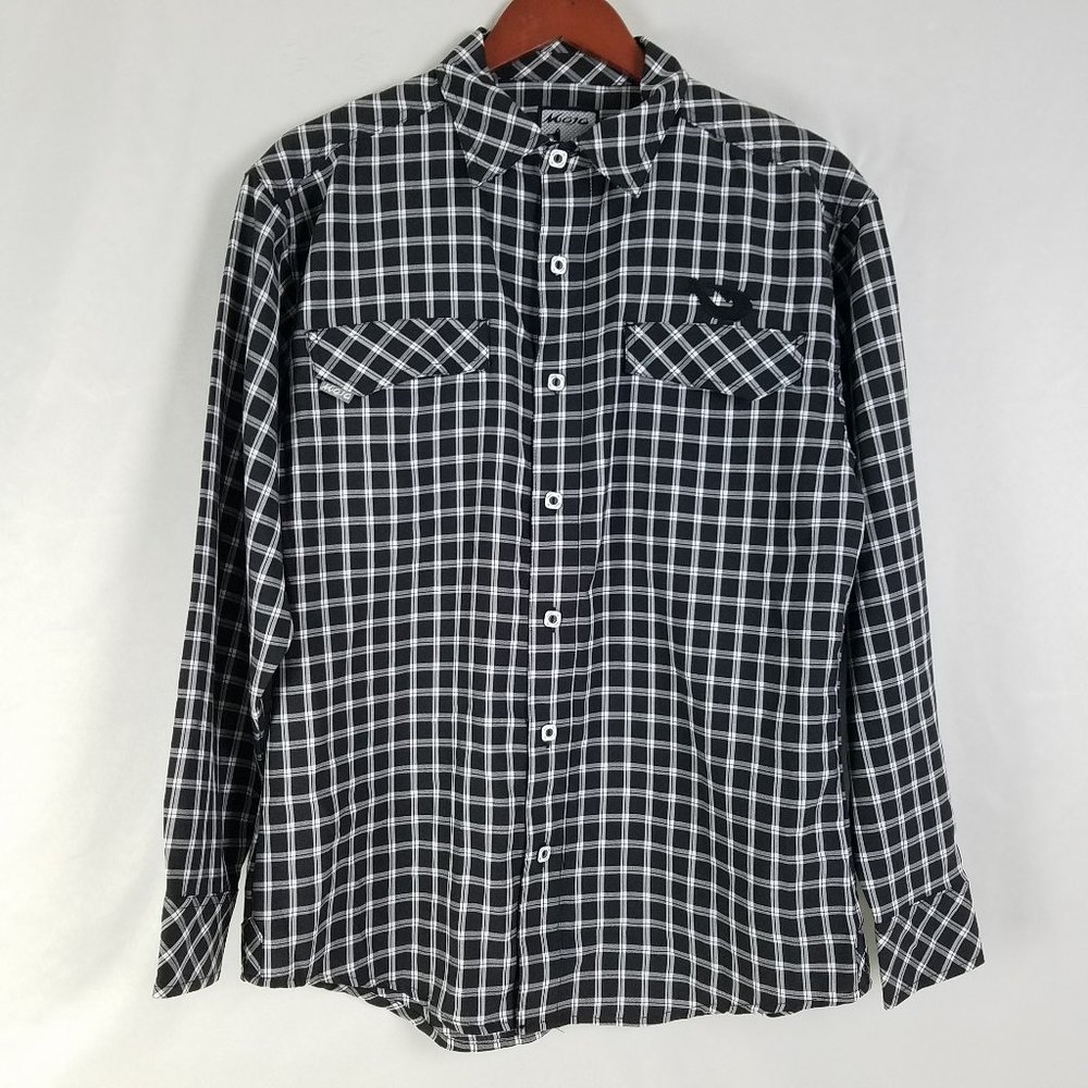 Mojo Sports Wear Mens Shirt‎ Medium Black Plaid Long Sleeve Fishing Button Down